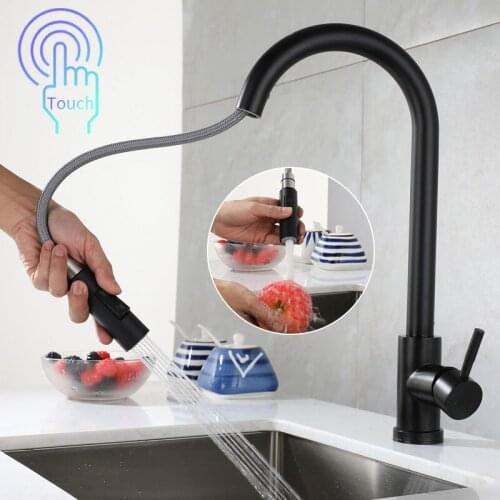 Stainless Steel Kitchen Faucet Smart Sensor Pull Out Hot And Cold Water Switch Mixed Faucet Touch Control Sink Faucet