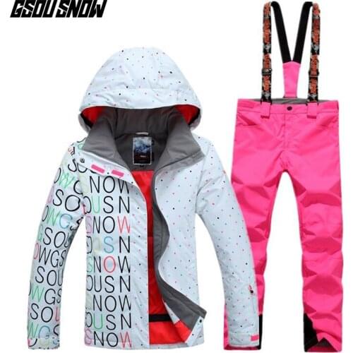 GSOU SNOW Womens Double Single Board Ski Suit Outdoor Thick Warm Sport Breathable Waterproof Ski Jacket Ski Pants Size XS-L