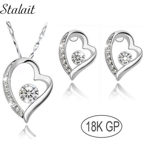 Hotselling Promotion wholesales Fashion Bride Gold Color Zircon Rhinestones Heart Pendant Necklace Earrings jewelry sets 400868