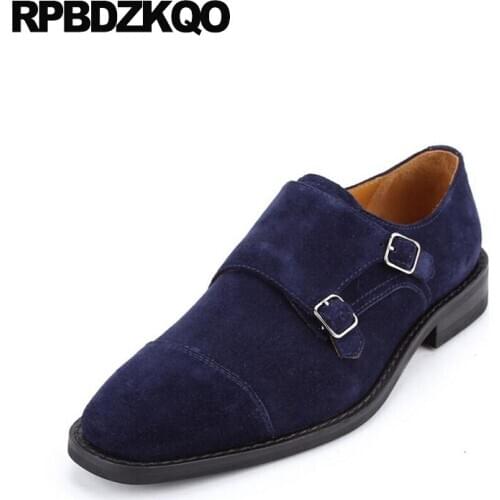 Hot sale square toe brown large size double monk strap men dress office Italy latest footwear fashion blue 46 suede 11 business