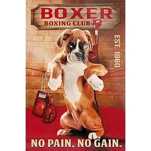 Metal Tin Sign Wall Decor Boxer Dog Signs Wall Art4 Hanging Plaque Aluminum Signage Posters 8x12 Inch