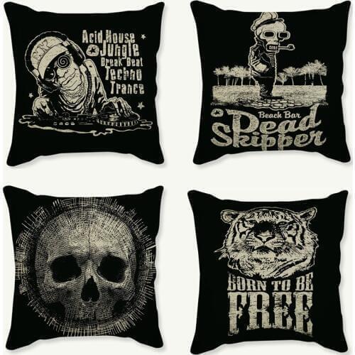 Fashion Skull Printed Pillowcase Cushion Black Punk Style Cotton Linen Home Decorative Car Sofa Chair Throw Pillows