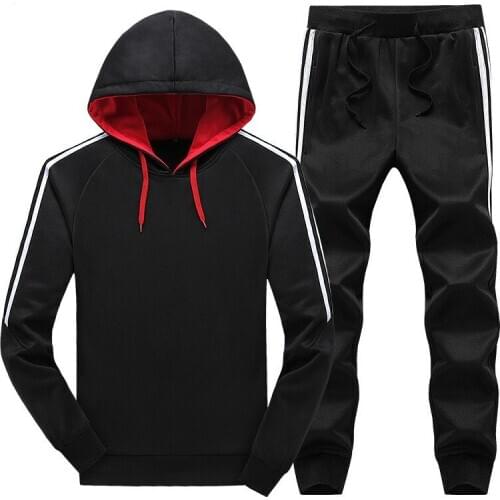 Tracksuit Men Hoodies Men Suit Self-Cultivation Solid Color Training Jogging Suit White Line Fitness Running 2-Piece Suit 2021