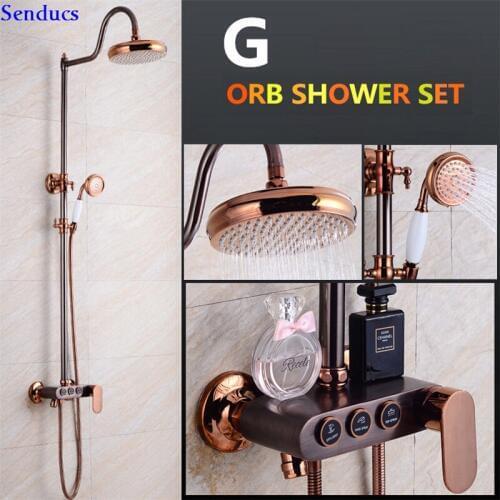 Senducs Orb Bathroom Shower Set With Quality Brass Bathroom Shower Faucet With Quality Abs Top Shower Rose Gold Shower Set