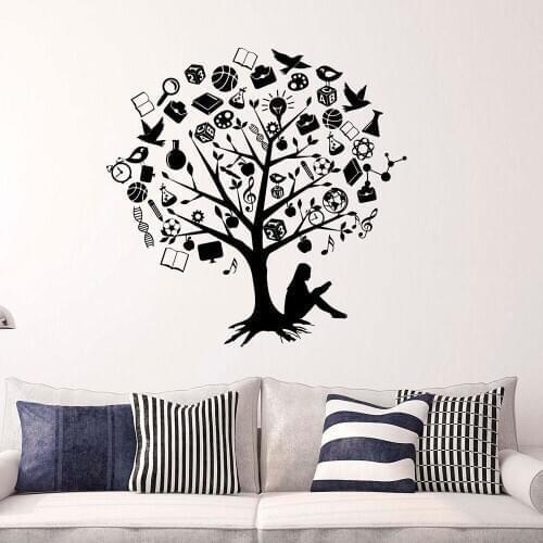 Tree With Girl Wall Decal School Education Study Classroom Library Reading Room Interior Decor Vinyl Window Stickers Mural Q811