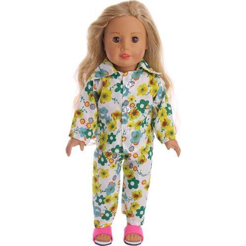 Luckdoll New green flower print pajamas Fit For 18Inch American Doll&43cm Baby Doll,Prepare a gift for the child