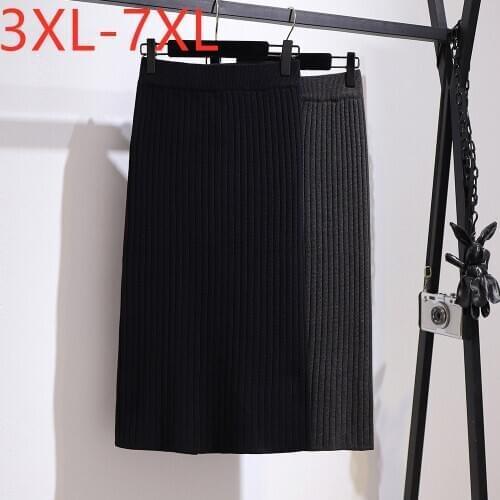 New Ladies Autumn Winter Plus Size Sweater Midi Skirt For Women Large Casual Elastic Thick Slim Knit Skirts 3XL 4XL 5XL 6XL 7XL