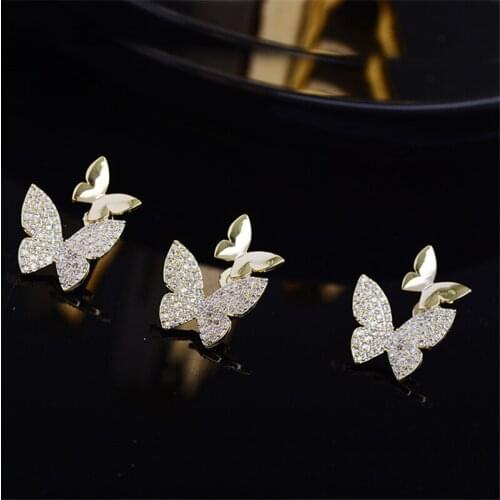 New Cute Double Butterflies Brooch Pin for Women Simple White Zircon Insect Brooches Elegant Small Badges Jewelry Accessories