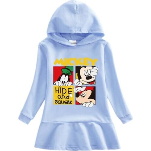 Disney Girl Clothes Minnie Mouse Long Sleeve Hoodies Dresses Clothings Cotton Casual Girl Sweatshirts Children Dresses