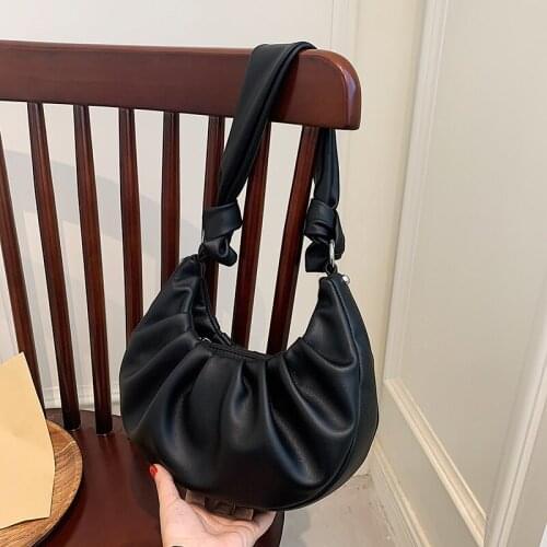 Pure Color Pleated Shoulder Bag 2021 Fashion New High Quality PU Leather Handbag Womens Designer Casual Simple Messenger Bags