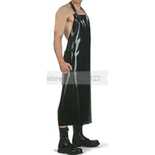 Solid Black Long Latex Male Apron Costumes NRLA010