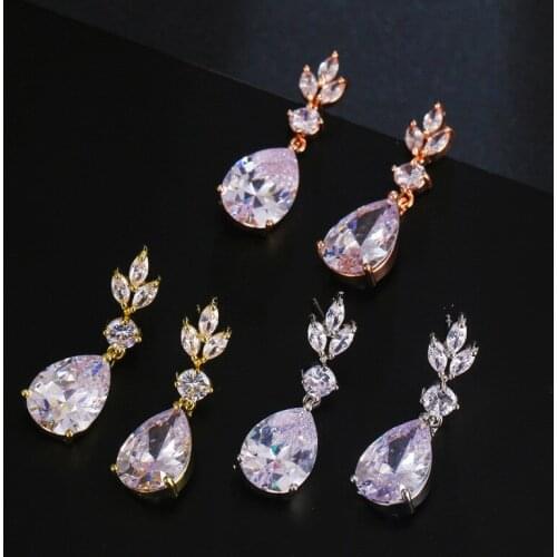 ORZTOON Fashion Creative Zircon Leaf Stud Earrings For Women Luxury Water Drop Earring Trendy Wedding Jewelry Guests Gifts 2021