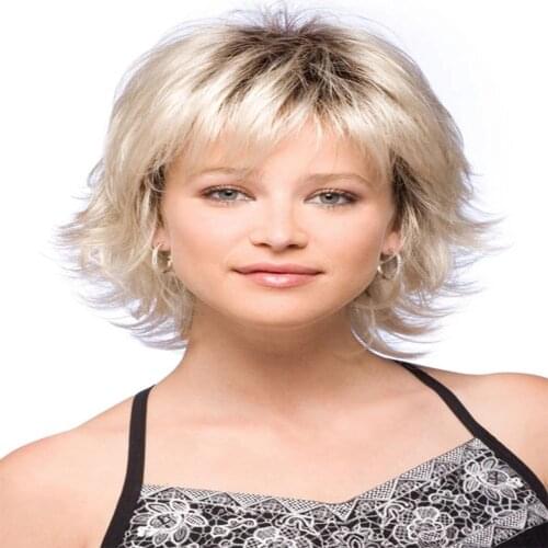 Wig for Women Synthetic Short Straight Hair with Bangs Natural Brown Daily Use Heat Resistant Fiber Wigs