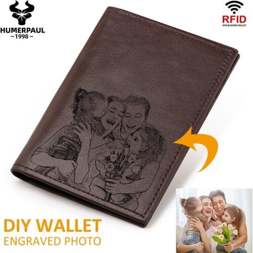 Personalized Wallet Men High Quality Cow Leather for Him Engraved Wallets Men Short Passport Cover Custom Photo Card Holder