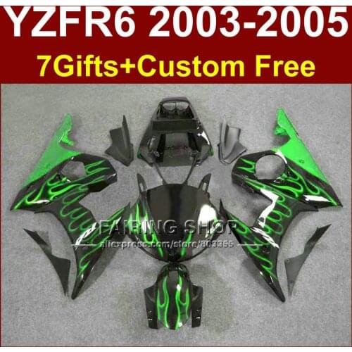 R6 custom green flame fairing parts for YAMAHA r6 Motorcycle fairings sets 03 04 05 YZF R6 2003 2004 2005 fairing kits 6YFF