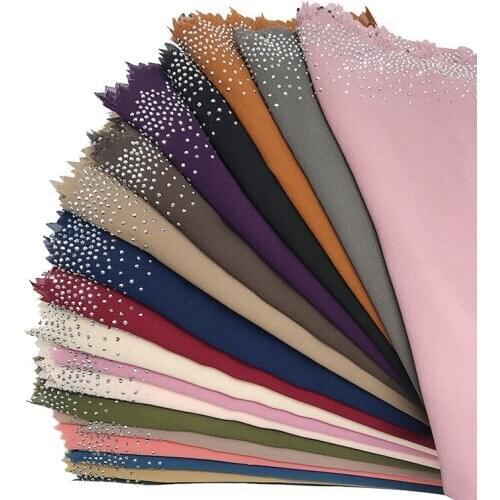 Hot sale women plain bubble pearl chiffon scarf Head hijab wrap solid shawls headband foulard femme muslim hijabs stores