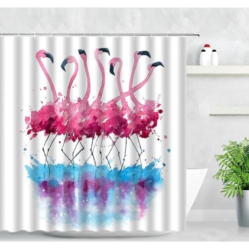 Cartoon Flamingo Shower Curtains Tropical Animal 3D Modern Water Color Art Home Decor Screens Waterproof Bathroom Curtain Set