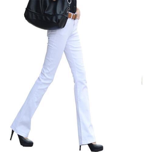 2019 Thin Women Fashion Candy Color Wide Leg Pants Casual Elastic Trousers Vintage Women Trousers female stretch cotton Jeans