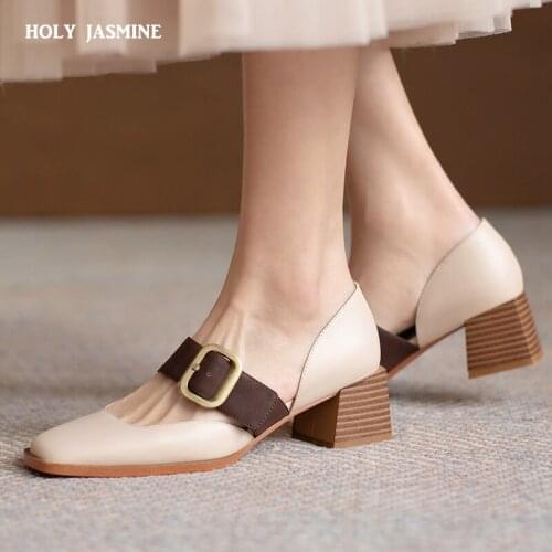 Genuine Leather Shoes Female Spring Mary Jane Shoes Female High-heeled Retro Pumps Shoes Female Buckle Shoes 2021 New Party Shoe