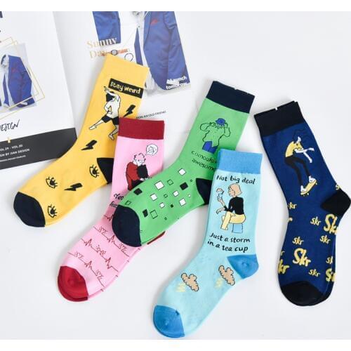 Creative Korean Cartoon Fun Japanese Illustration Cute Tube Male and Female Personality Trend Skateboard Socks Harajuku