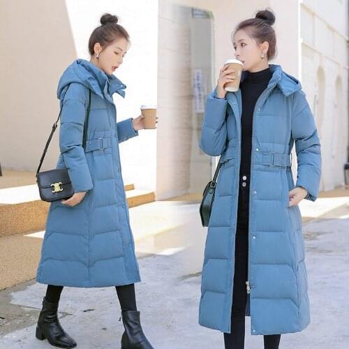 Thicken Parkas Female Warm Winter Down Jacket Windproof Detachable Hooded Coat Fashion Belt Slim Cotton Padded Long Overcoat