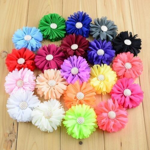 Yundfly 10PCS New Chiffon Fabric Flower with Shine Button For Baby Girls Hair Ornaments Accessories Hair Flower