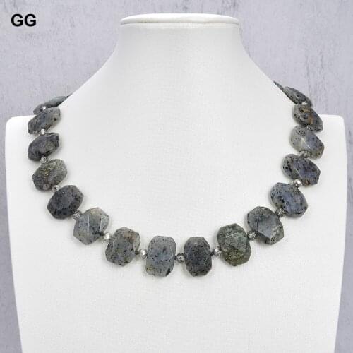 GuaiGuai Jewelry 19'' Natural Faceted Dalmatian Jasper Rectangle Nugget Necklace
