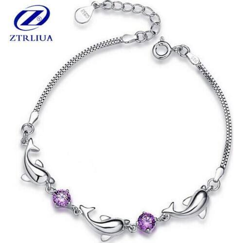 Personality 925 Sterling Silver Jewelry High-quality Beautiful Dolphin Inlaid Zircon Female Popular Bracelet SB36