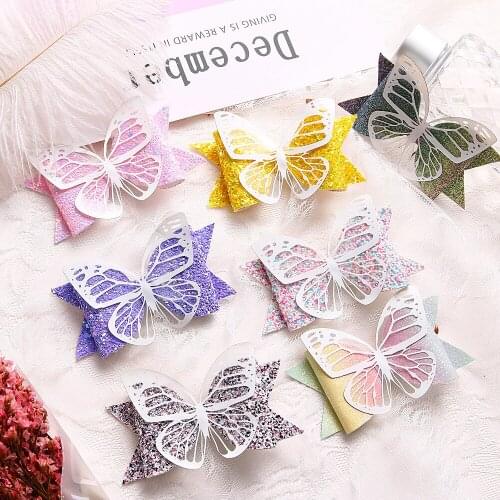 3.5inch Butterfly Hairgrips Glitter Hair Bows with Clip Dance Party Bow Hair Clip Girls Hair Accessories