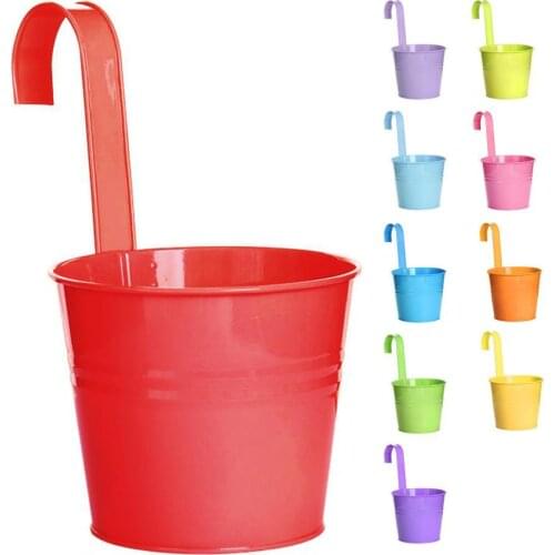 Iron Hanging Flower Pot with Removable Hook Candy Color Garden Planter Bucket For Balcony Flower Basket Home Decor Plants Pot