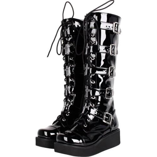 Angelic imprint new handmade Women motorcycle cool punk boots lady lolita shoes woman mid heels wedges pumps 5cm heel 33-47 7008