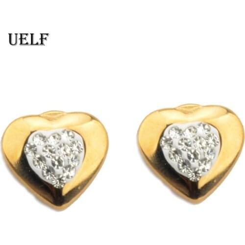 Uelf Fashion Gold Color Heart Geometric Crystal Earring for Women Brincos Vintage Earring 2019 Stainless Korean Jewelry