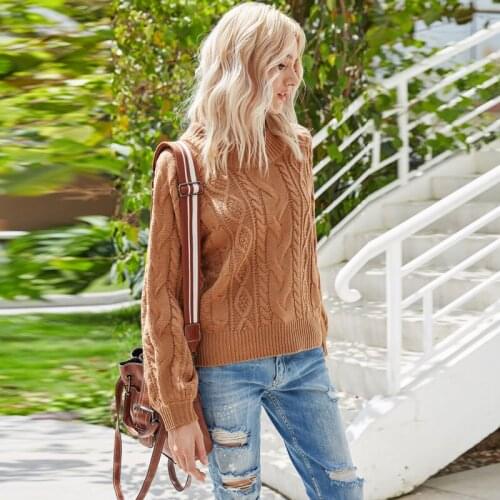 Women Stylish Long Sleeve Solid Color Top Round Neck Pullover Top Fashion Knitwear for Ladies