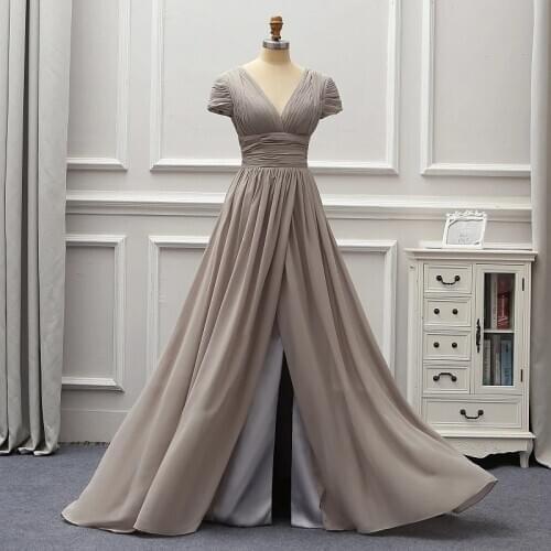 Grey Cap Sleeves Backless 2020 Fashion Evening Dresses Vestido De Festa Longo Party Formal Dresses Mariage Brides Gown EV12