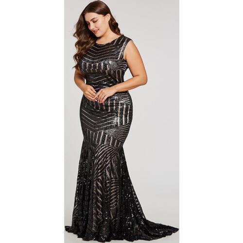 Tanpell Scoop Neck Evening Dress Sleeveless Zipper-Up Sequins Formal Women Floor Length Mermaid Evening Gown