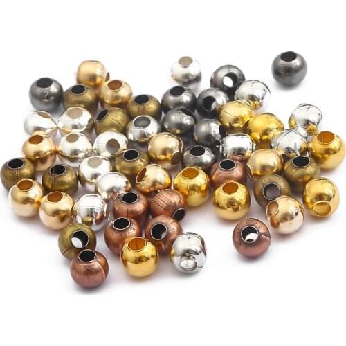 Gold Bronze Silver Color Metal Beads Dia 2/3/4mm Round Loose Spacer Beads For Jewelry Making Findings DIY Bracelet Necklace