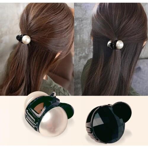 1 Piece Small Acrylic Pearl Hair Clips 4cm Solid Color Women Girls Hair Crab Clamps Popular Female Headband Ponytail Holder