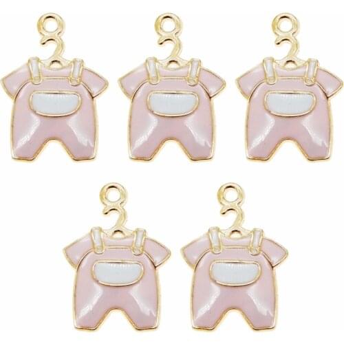10Pieces) Golden Alloy Enamel Charms Necklace Pendant Charms Pink Cute Childrens Suspender Trousers Clothes 22*15*2mm AU39230