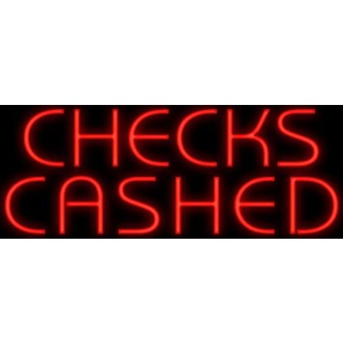 14“x7" Checks Cashed Neon Light Lamp Sign Beer Bar Handmade Real Glass Decorate Home Wall Room Windows Tube Display Artwork