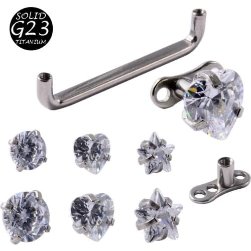 1Peice G23 Titanium Dermal Anchor Diver Hide In Skin Round Star Heart Zircon Barbell Piercing Tattoo Women Piercing Body Jewelry