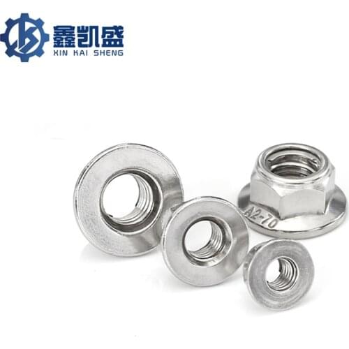 304 Stainless Steel Flange Nut Metal Locking Gasket Nut Self-Locking Anti Slip Flange Locking Screw Cap M4M5M6M8M10M12