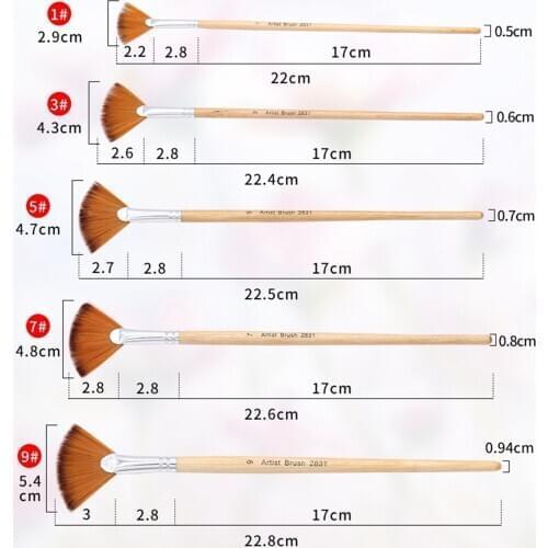 5 Pcs/Pack Artist Fan Shape Paint Brush Set Nylon Hair Drawing Supplies