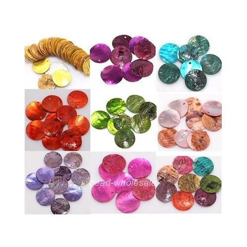 50pcs/lot Charm Beads for Jewelry Making Round Coin MIxed Color Mussel Flat Shell Beads