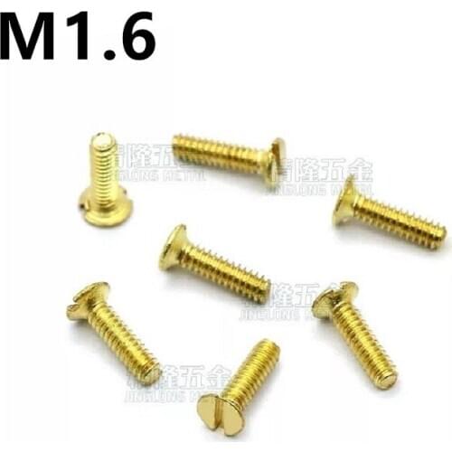 500pcs/lot Polished M1.6x3/6mm DIN963 GB68 Brass countersunk head slotted screw flat copper machine screws
