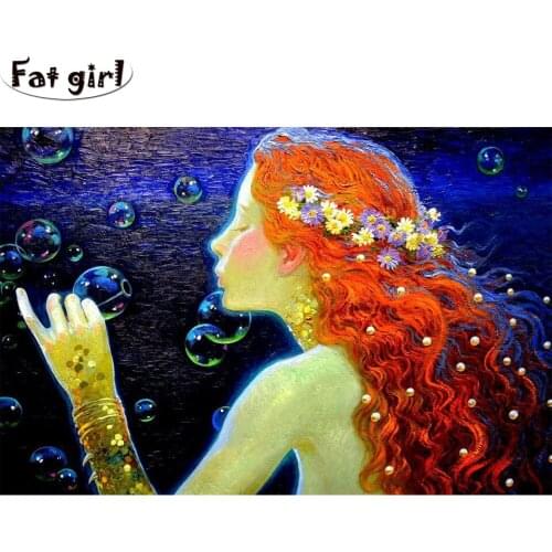 5d Diy Diamond Painting Mermaid Princess blowing bubbles Diamond Mosaic Embroidery Cross Stitch Kit Full Set packing diamond