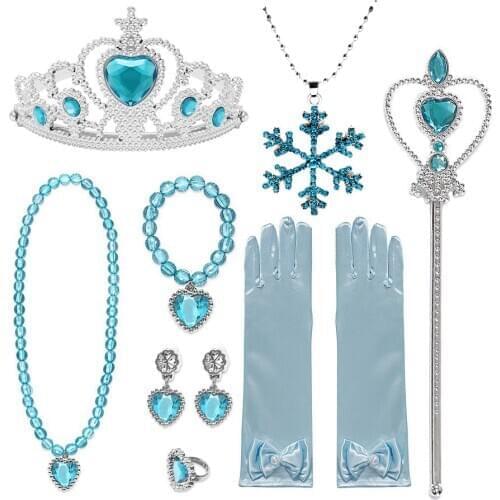Elsa Accessories for Girls Crown Necklace Hair Hoop Wig Magic Wand Glove Lovely Parts for Girls Dress Chiledren Clothes Ornament