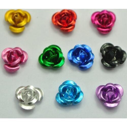 200 Mixed Colour Aluminum Metal Rose Flower Beads 6mm Finding