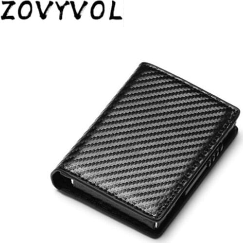 ZOVYVOL Automatic Crazy Horse PU Leather Credit Card Holder Mens Alloy Metal Business ID CardHolder Smart Card Case Wallet