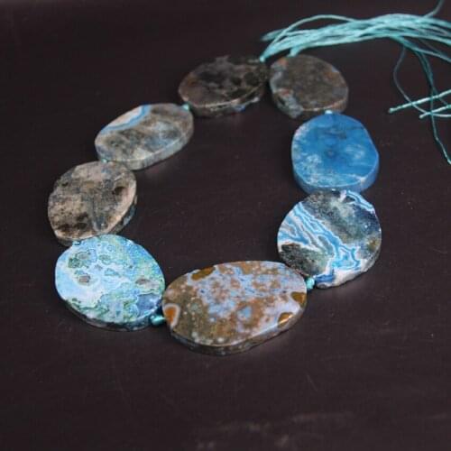 15.5"strand Raw Blue Ocean Jaspers Irregular Oval Slab Beads,Natural Ocean Agates Jades Slice Nugget Pendants Jewelry Making