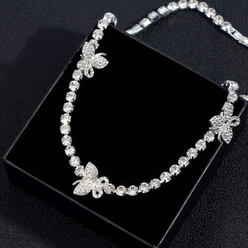 6MM Shiny Rhinestone Tennis Chain Butterfly Choker Necklace Iced Out Crystal Butterfly Small Animal Necklace Hip Hop Jewelry